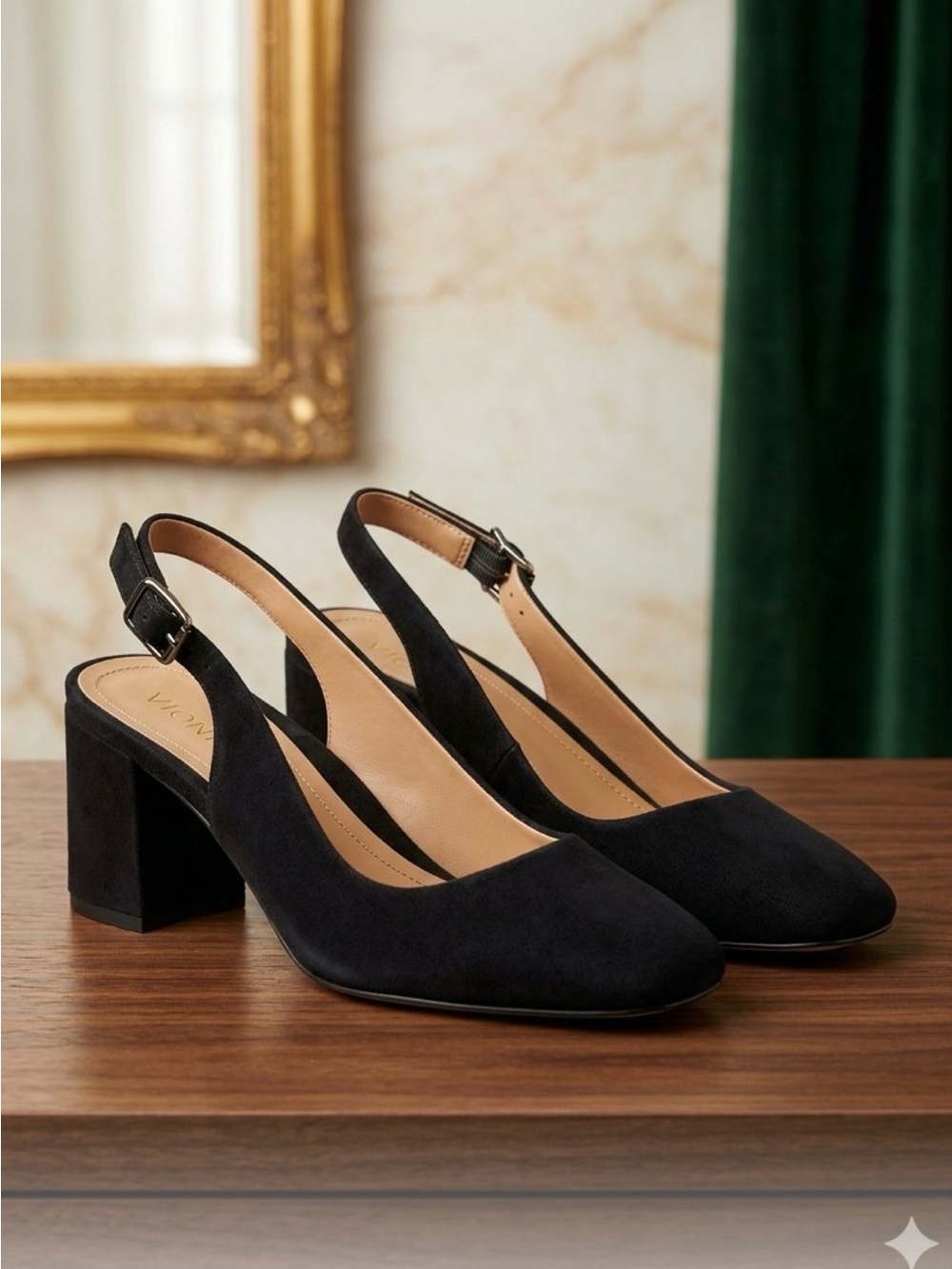 Vionic Black Suede Mareen Slingback Heels - Size 6